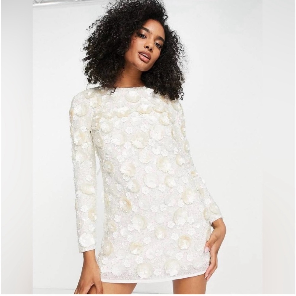 ASOS White Floral Embellished Mini dress - size 10 NWT